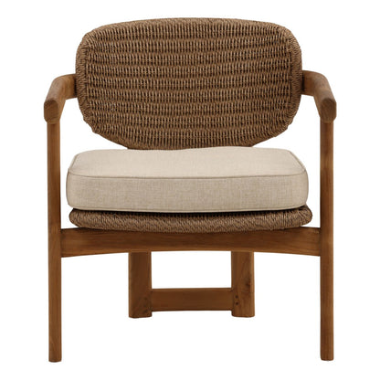 Sand and Light Brown Olefin, Twisted Synthetic Wicker, Aluminum and Teak Wood Chair 26.5 in Wide