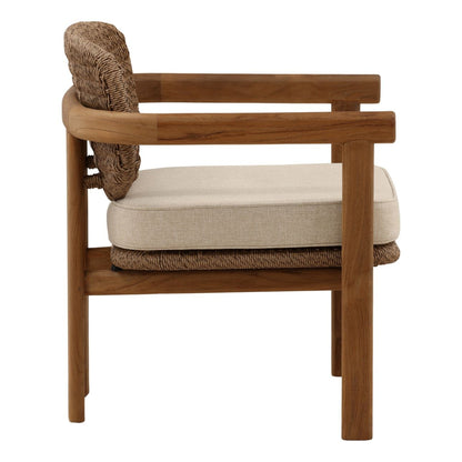 Sand and Light Brown Olefin, Twisted Synthetic Wicker, Aluminum and Teak Wood Chair 26.5 in Wide