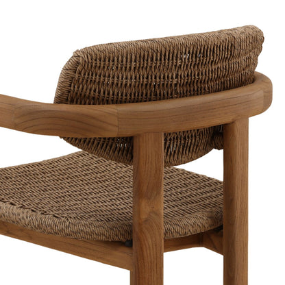 Light Brown Twisted Synthetic Wicker, Aluminum and Teak Wood Chair 22 in Wide