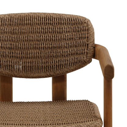 Light Brown Twisted Synthetic Wicker, Aluminum and Teak Wood Chair 22 in Wide