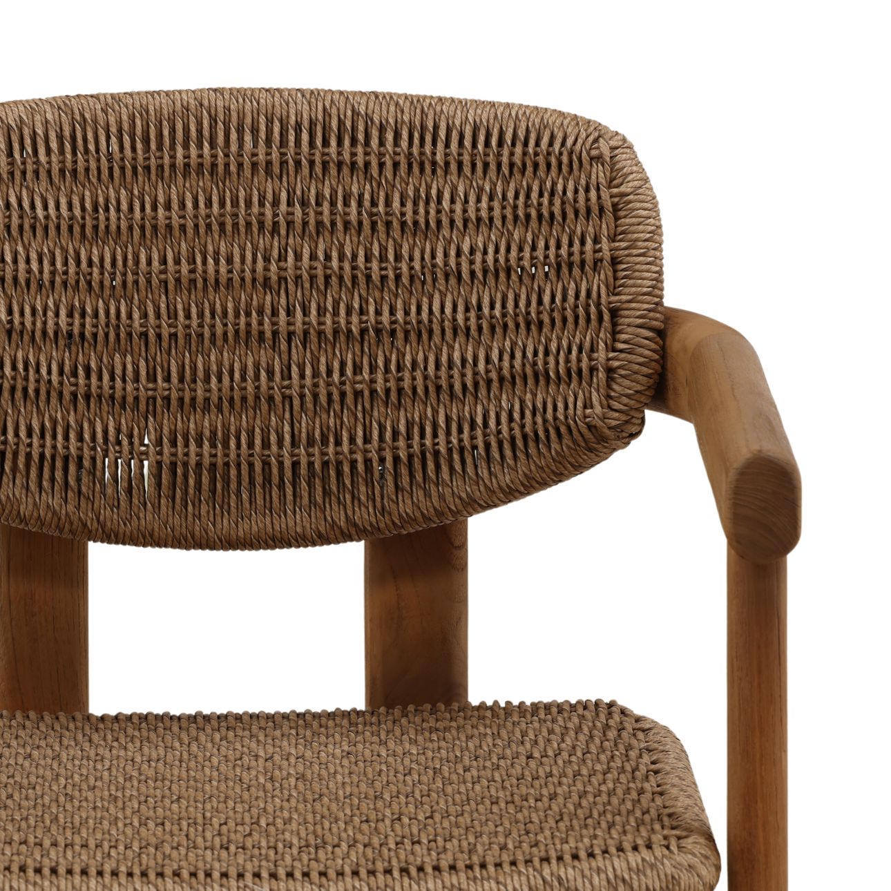 Light Brown Twisted Synthetic Wicker, Aluminum and Teak Wood Chair 22 in Wide