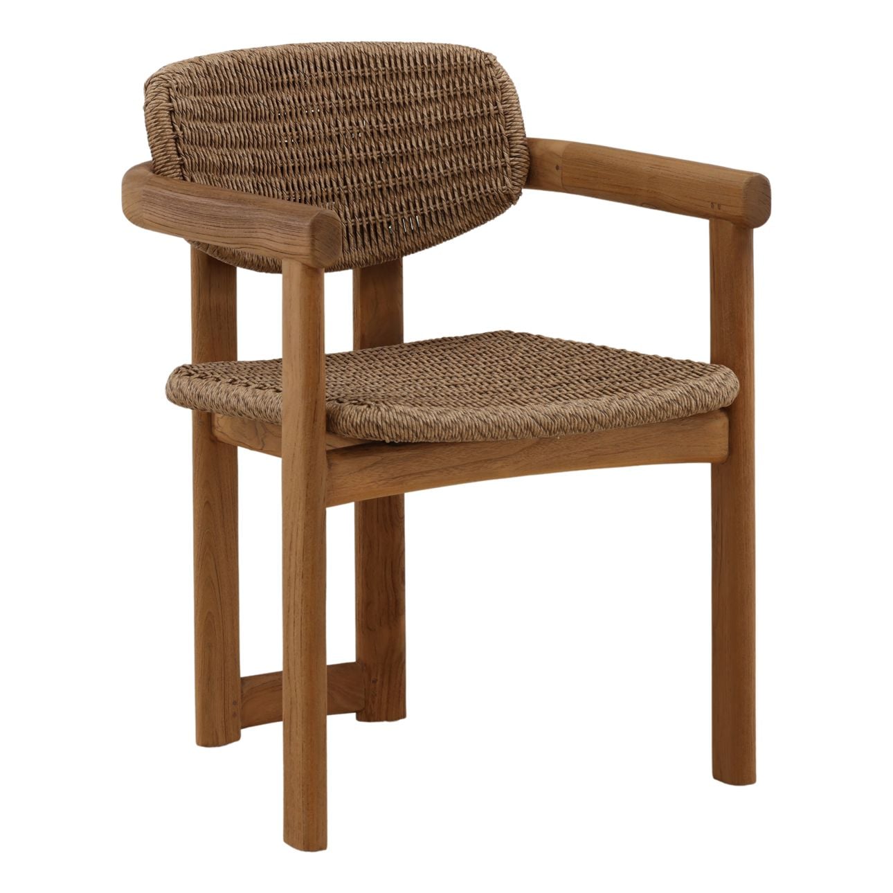 Light Brown Twisted Synthetic Wicker, Aluminum and Teak Wood Chair 22 in Wide