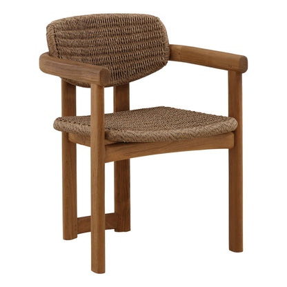 Light Brown Twisted Synthetic Wicker, Aluminum and Teak Wood Chair 22 in Wide
