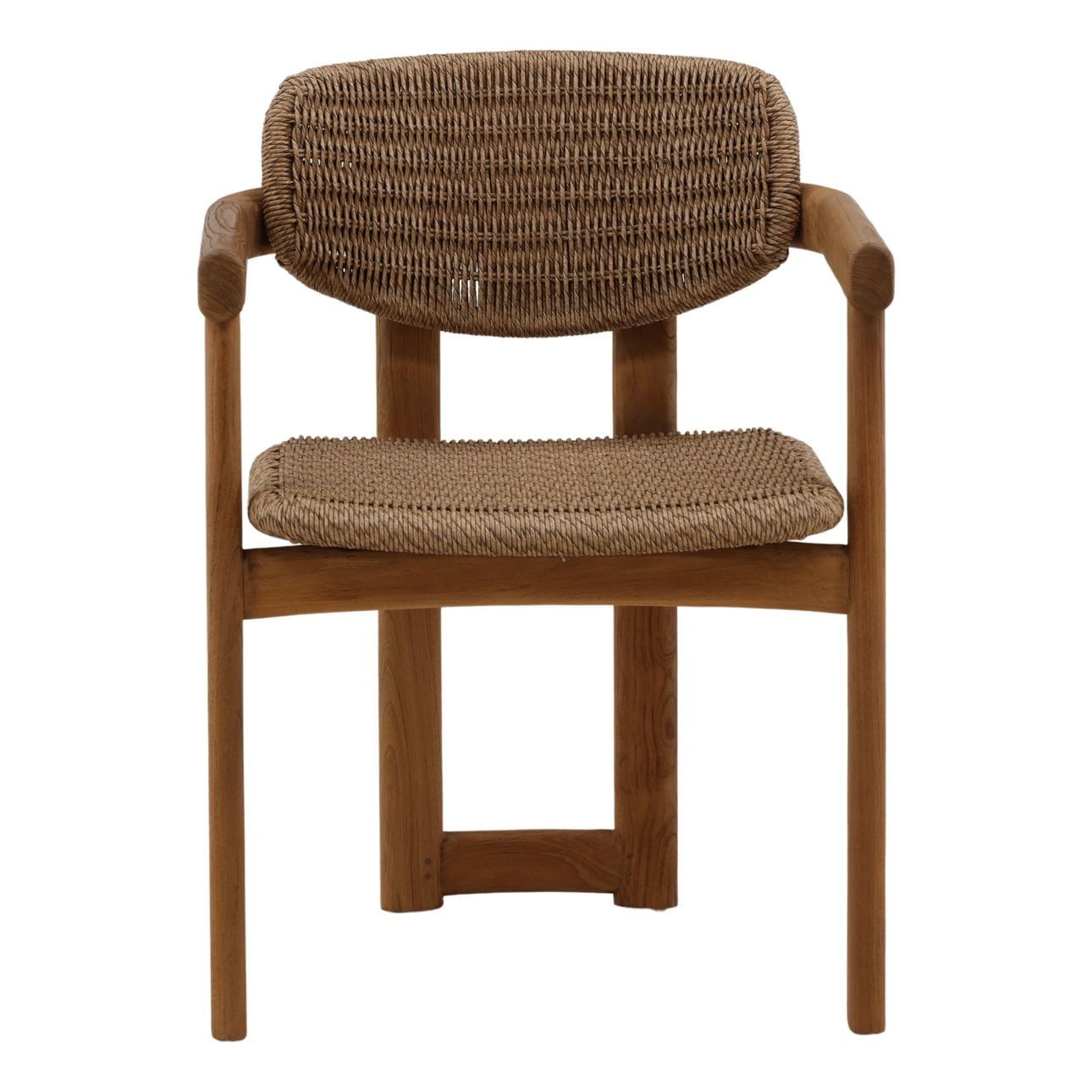 Light Brown Twisted Synthetic Wicker, Aluminum and Teak Wood Chair 22 in Wide