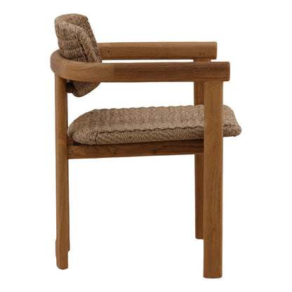 Light Brown Twisted Synthetic Wicker, Aluminum and Teak Wood Chair 22 in Wide