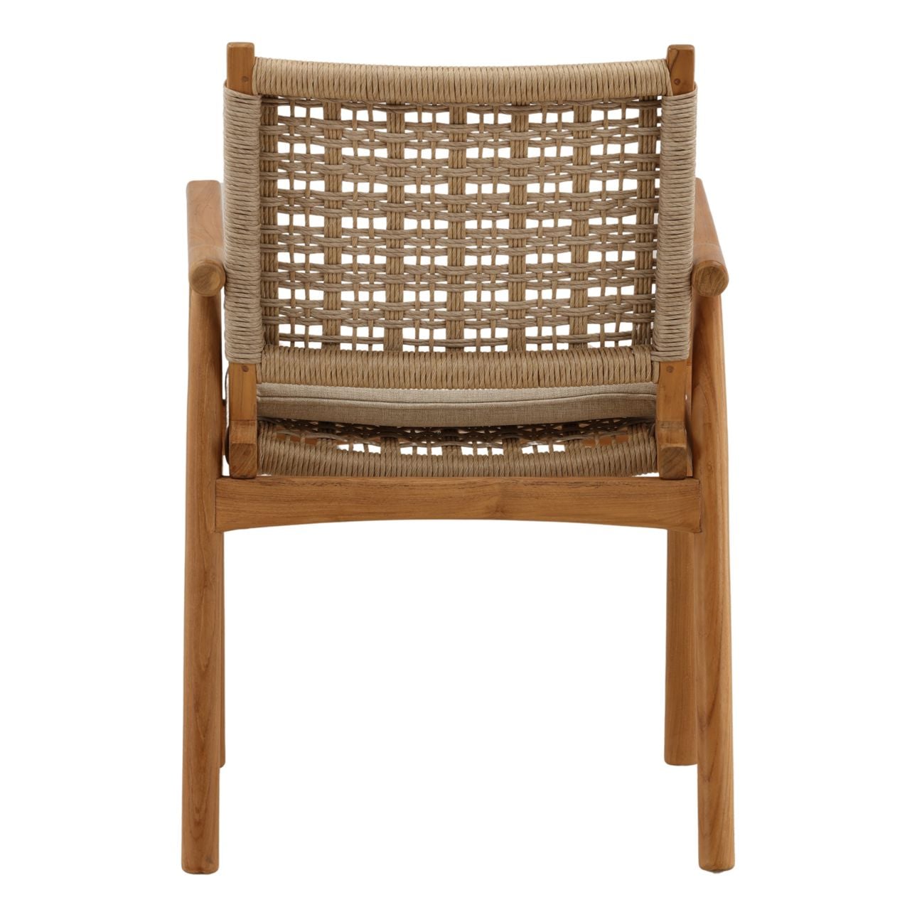 Sand, Beige, and Natural Olefin Fabric, Twisted Synthetic Wicker and Teak Wood Chair 22.5 in Wide