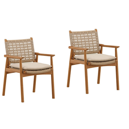 Sand, Beige, and Natural Olefin Fabric, Twisted Synthetic Wicker and Teak Wood Chair 22.5 in Wide