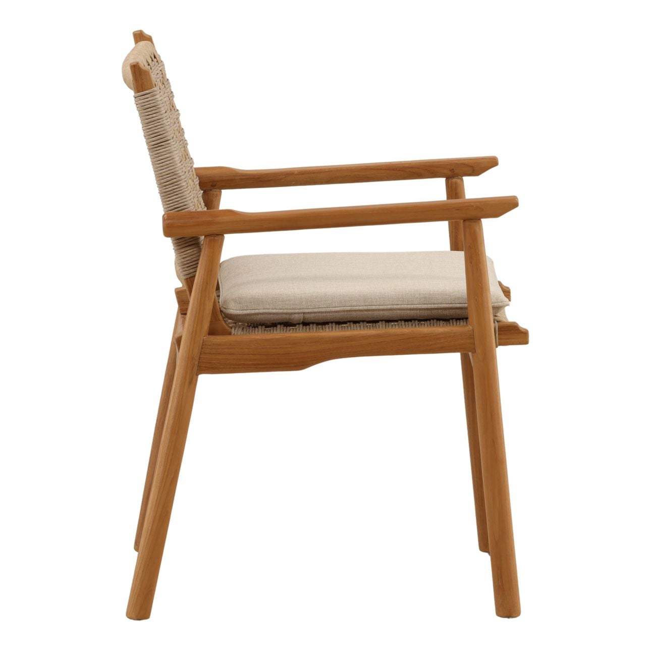 Sand, Beige, and Natural Olefin Fabric, Twisted Synthetic Wicker and Teak Wood Chair 22.5 in Wide
