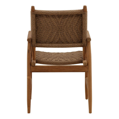 Light Brown Twisted Synthetic Wicker and Teak Wood Chair 21.5 in Wide