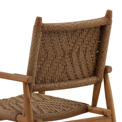 Light Brown Twisted Synthetic Wicker and Teak Wood Chair 21.5 in Wide
