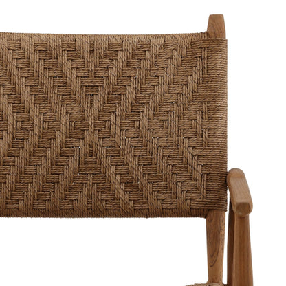 Light Brown Twisted Synthetic Wicker and Teak Wood Chair 21.5 in Wide