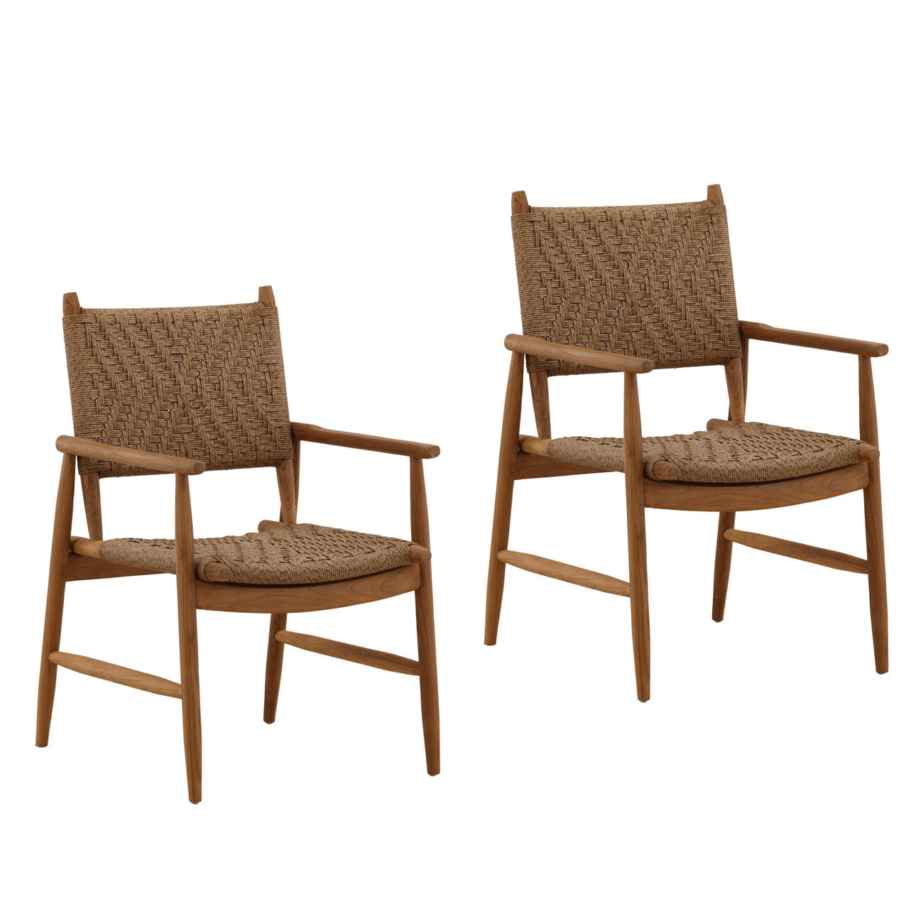Light Brown Twisted Synthetic Wicker and Teak Wood Chair 21.5 in Wide