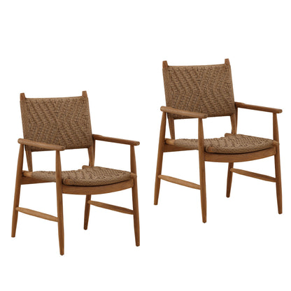 Light Brown Twisted Synthetic Wicker and Teak Wood Chair 21.5 in Wide
