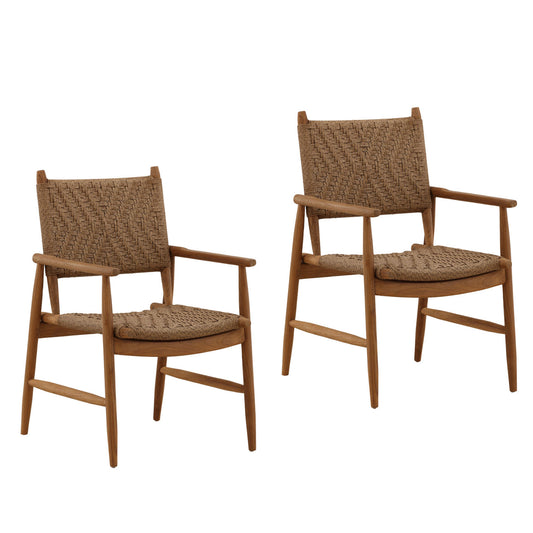 Light Brown Twisted Synthetic Wicker and Teak Wood Chair 21.5 in Wide