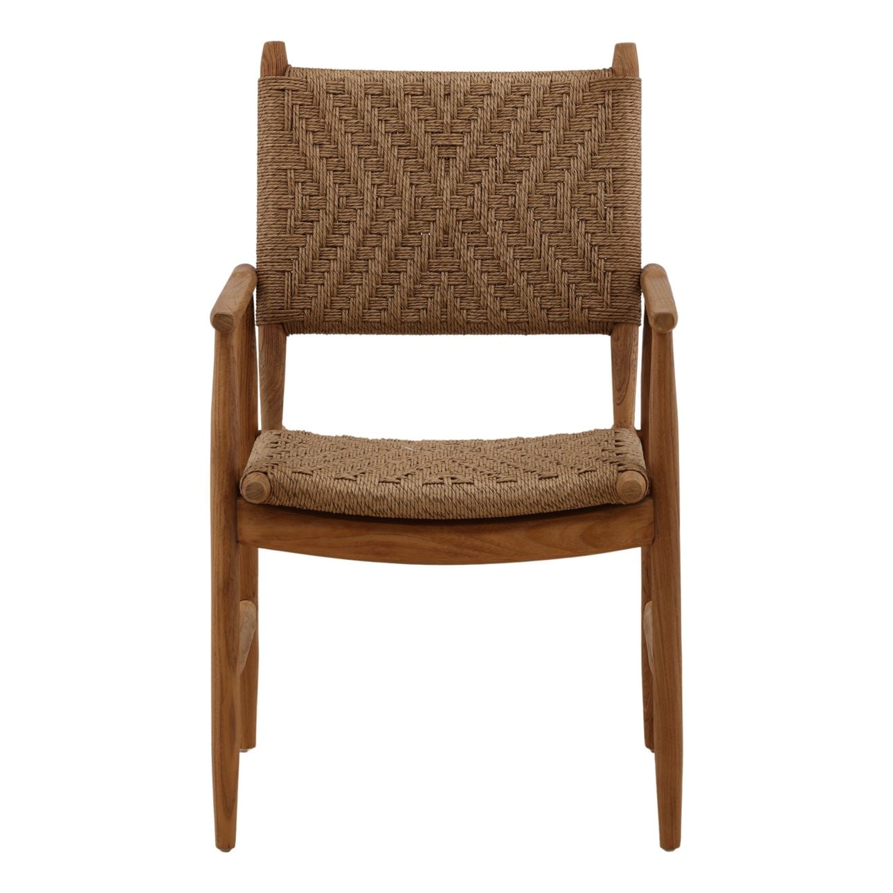 Light Brown Twisted Synthetic Wicker and Teak Wood Chair 21.5 in Wide