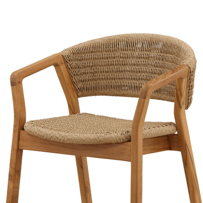 Natural Twisted Synthetic Wicker, Aluminum and Teak Wood Chair 24 in Wide