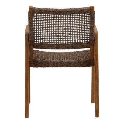 Light Brown Braided Synthetic Wicker and Teak Wood Chair 22 in Wide