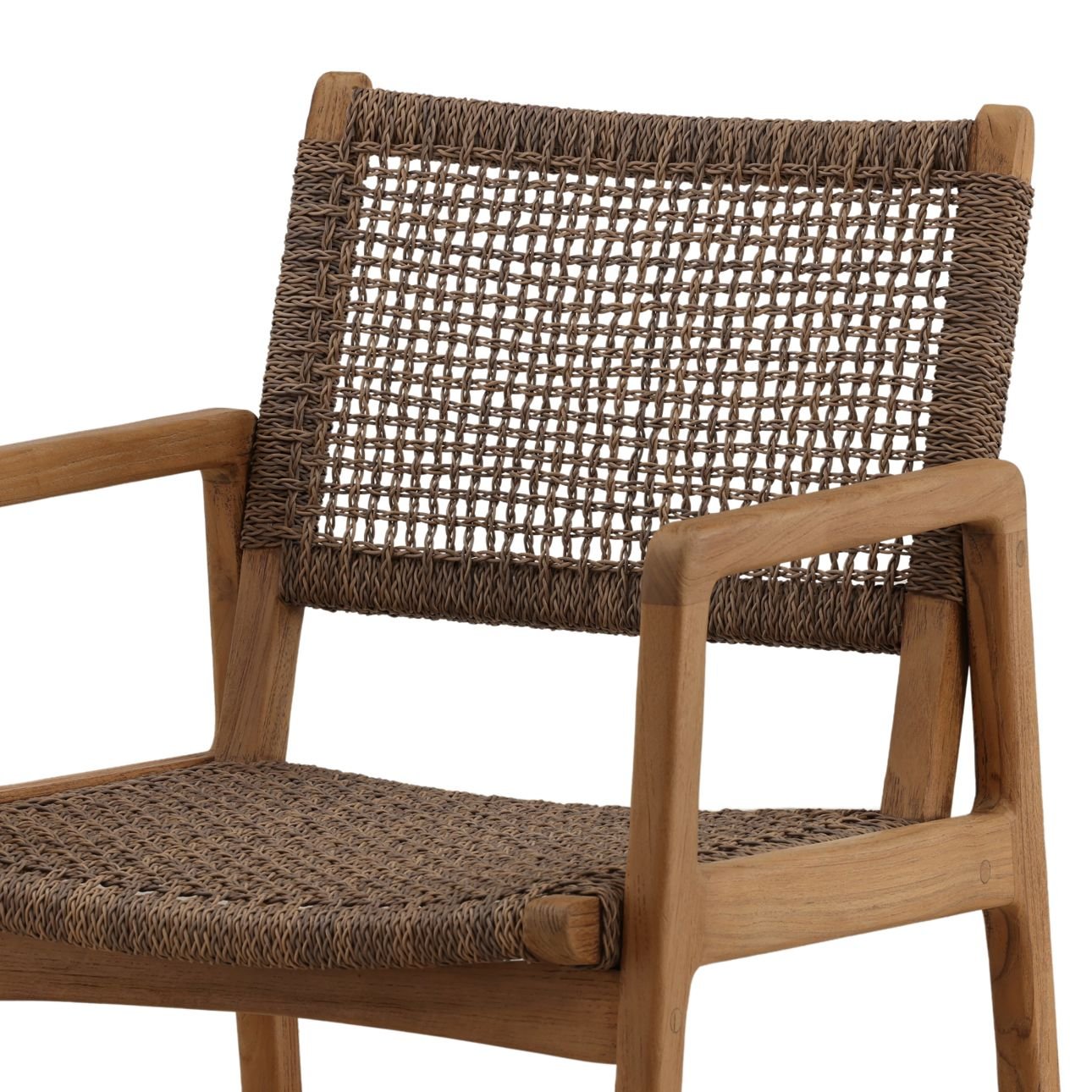 Light Brown Braided Synthetic Wicker and Teak Wood Chair 22 in Wide