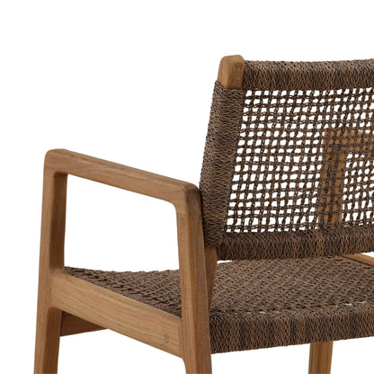Elevated Braided Synthetic Wicker and Teak Wood Dining Chair