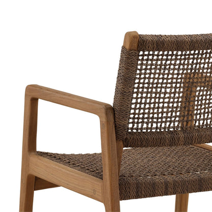 Light Brown Braided Synthetic Wicker and Teak Wood Chair 22 in Wide