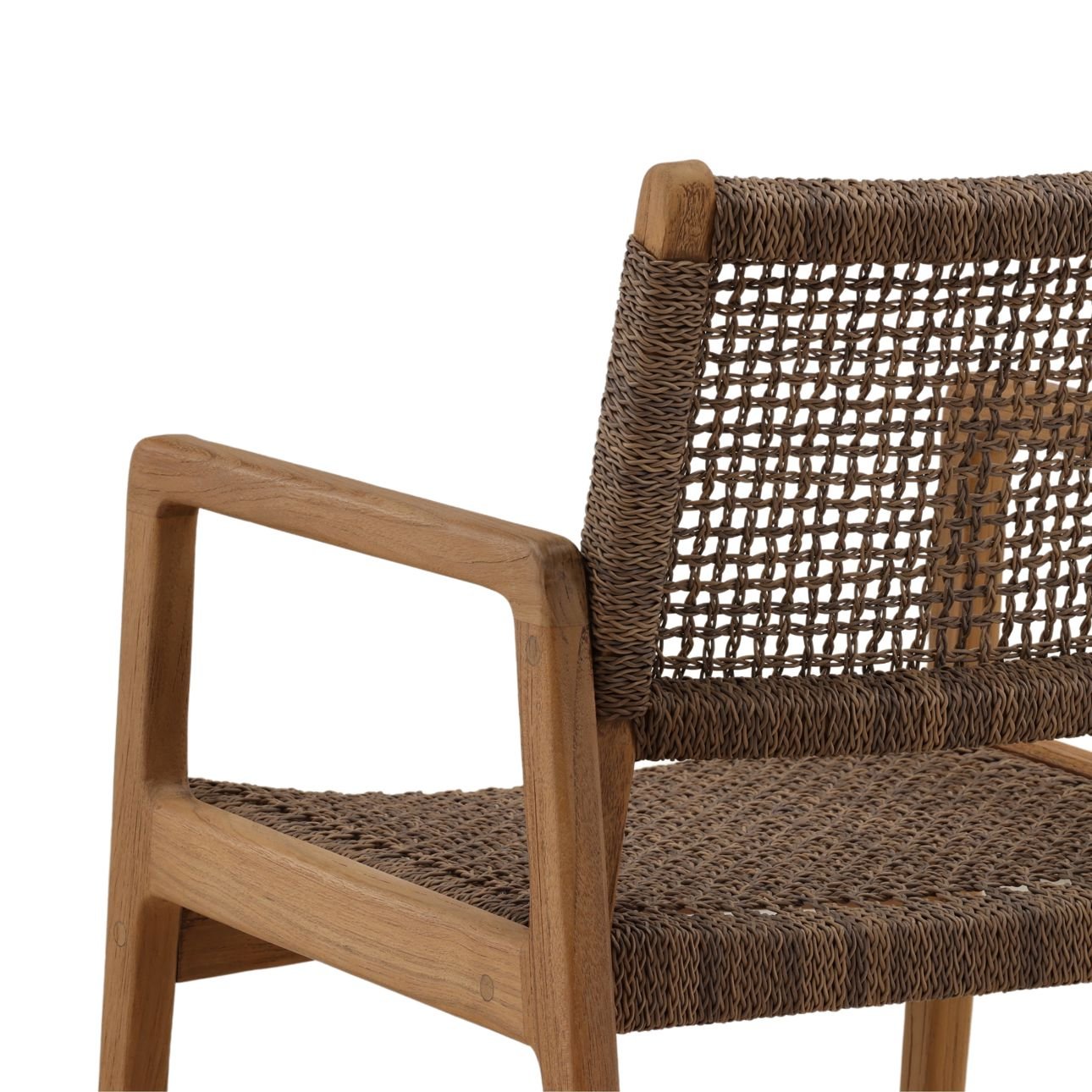 Light Brown Braided Synthetic Wicker and Teak Wood Chair 22 in Wide