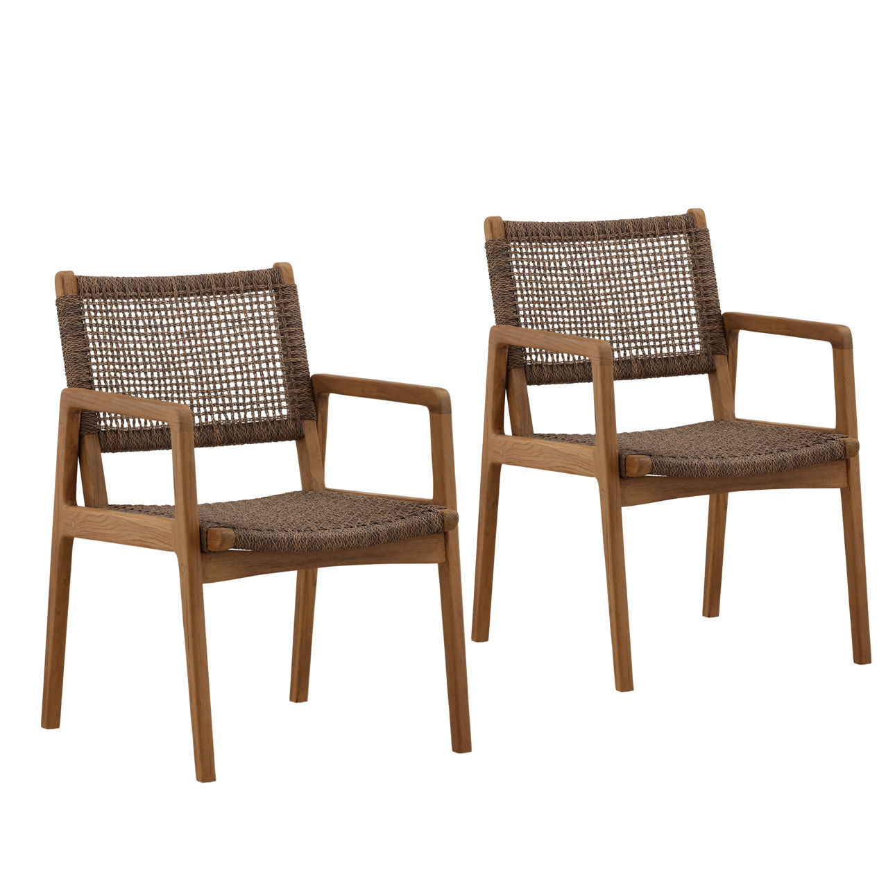 Light Brown Braided Synthetic Wicker and Teak Wood Chair 22 in Wide