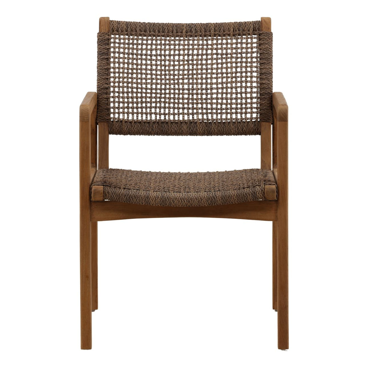 Elevated Braided Synthetic Wicker and Teak Wood Dining Chair
