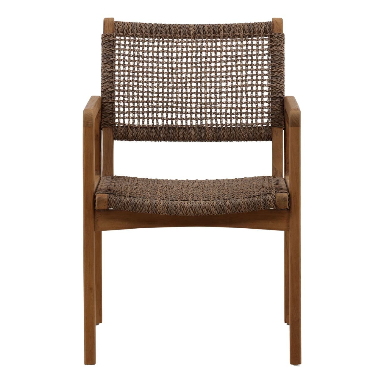 Light Brown Braided Synthetic Wicker and Teak Wood Chair 22 in Wide