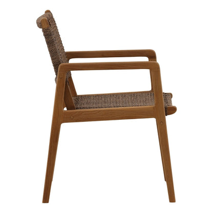 Light Brown Braided Synthetic Wicker and Teak Wood Chair 22 in Wide
