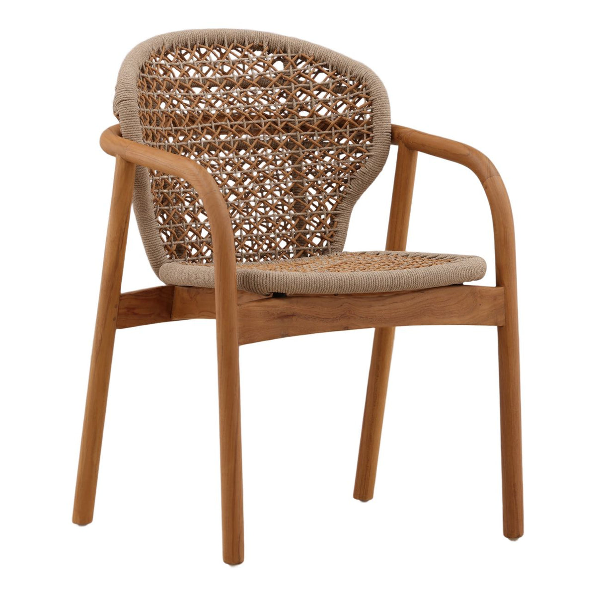 Modern Synthetic Rope, Aluminum and Teak Wood Dining Chair