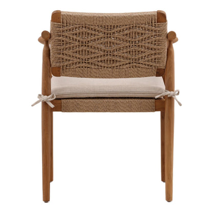 Modern Twisted Synthetic Wicker and Teak Wood Dining Chair