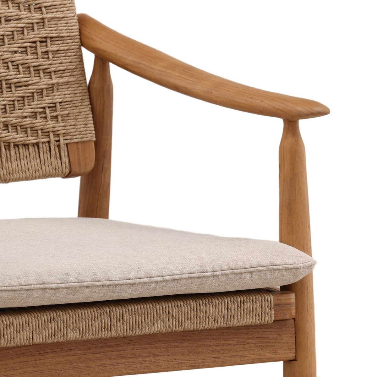 Modern Twisted Synthetic Wicker and Teak Wood Dining Chair