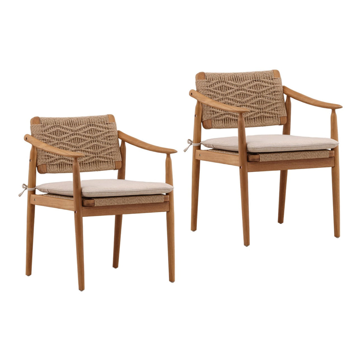 Modern Twisted Synthetic Wicker and Teak Wood Dining Chair