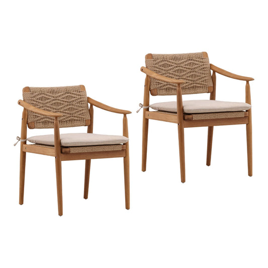 Modern Twisted Synthetic Wicker and Teak Wood Dining Chair