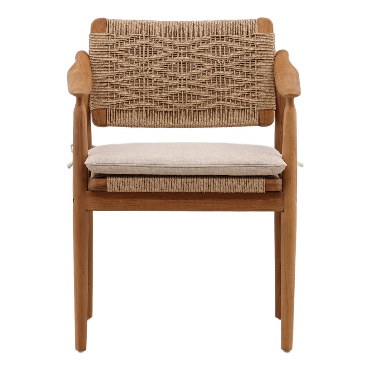 Modern Twisted Synthetic Wicker and Teak Wood Dining Chair