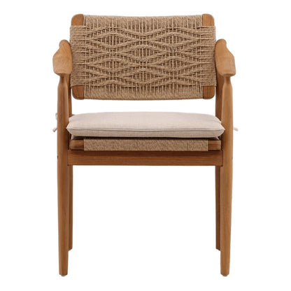 Modern Twisted Synthetic Wicker and Teak Wood Dining Chair