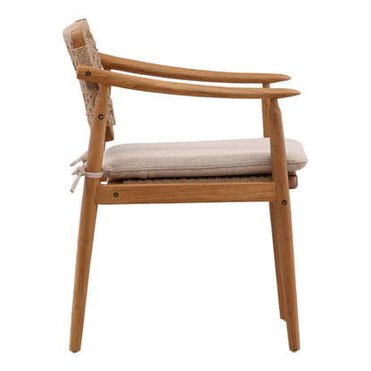 Modern Twisted Synthetic Wicker and Teak Wood Dining Chair