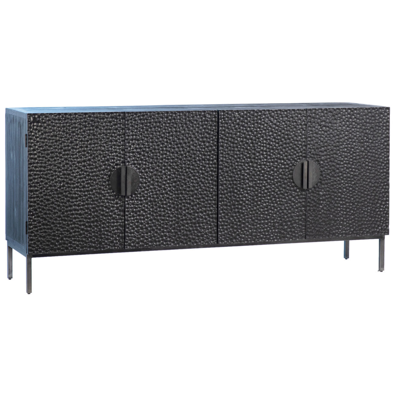 Black Stained Sealed Wood and Antique Iron Finish Reclaimed Pine Wood and Iron Base Sideboard 79 in Wide