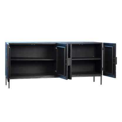 Black Stained Sealed Wood and Antique Iron Finish Reclaimed Pine Wood and Iron Base Sideboard 79 in Wide