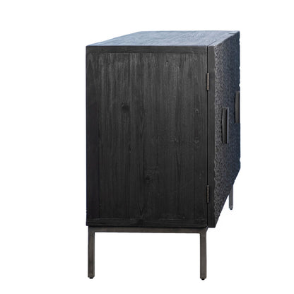 Black Stained Sealed Wood and Antique Iron Finish Reclaimed Pine Wood and Iron Base Sideboard 79 in Wide