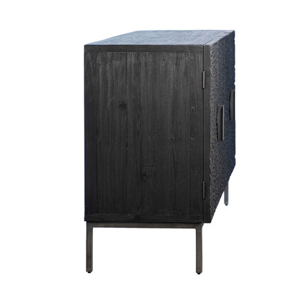Black Stained Sealed Wood and Antique Iron Finish Reclaimed Pine Wood and Iron Base Sideboard 79 in Wide