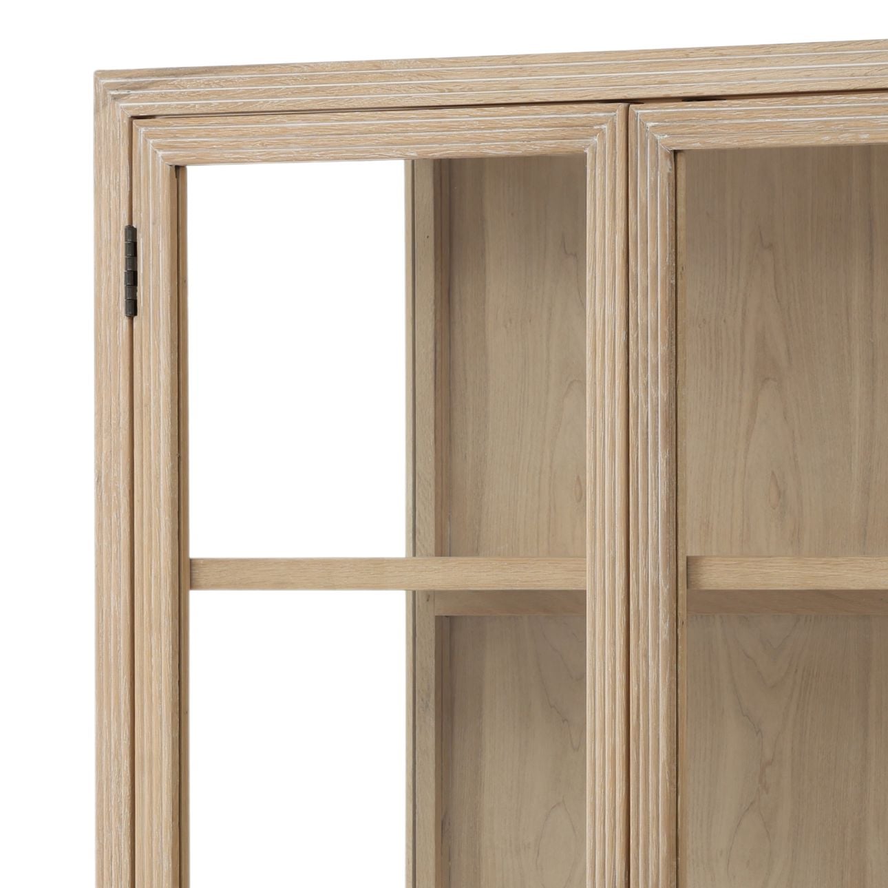 Light Natural Oak Wood and Tempered Glass Cabinet 39.5 in Wide