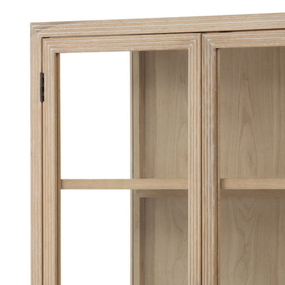 Light Natural Oak Wood and Tempered Glass Cabinet 39.5 in Wide