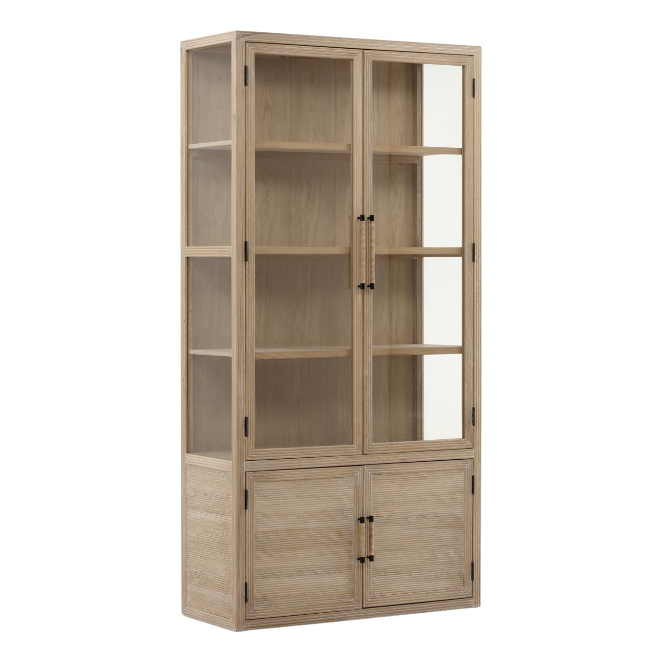 Light Natural Oak Wood and Tempered Glass Cabinet 39.5 in Wide