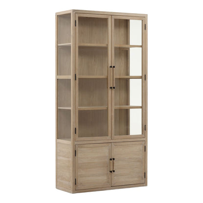 Light Natural Oak Wood and Tempered Glass Cabinet 39.5 in Wide