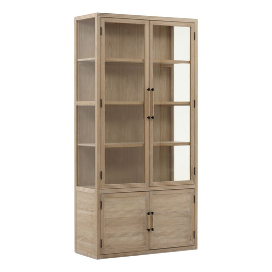 Light Natural Oak Wood and Tempered Glass Cabinet 39.5 in Wide