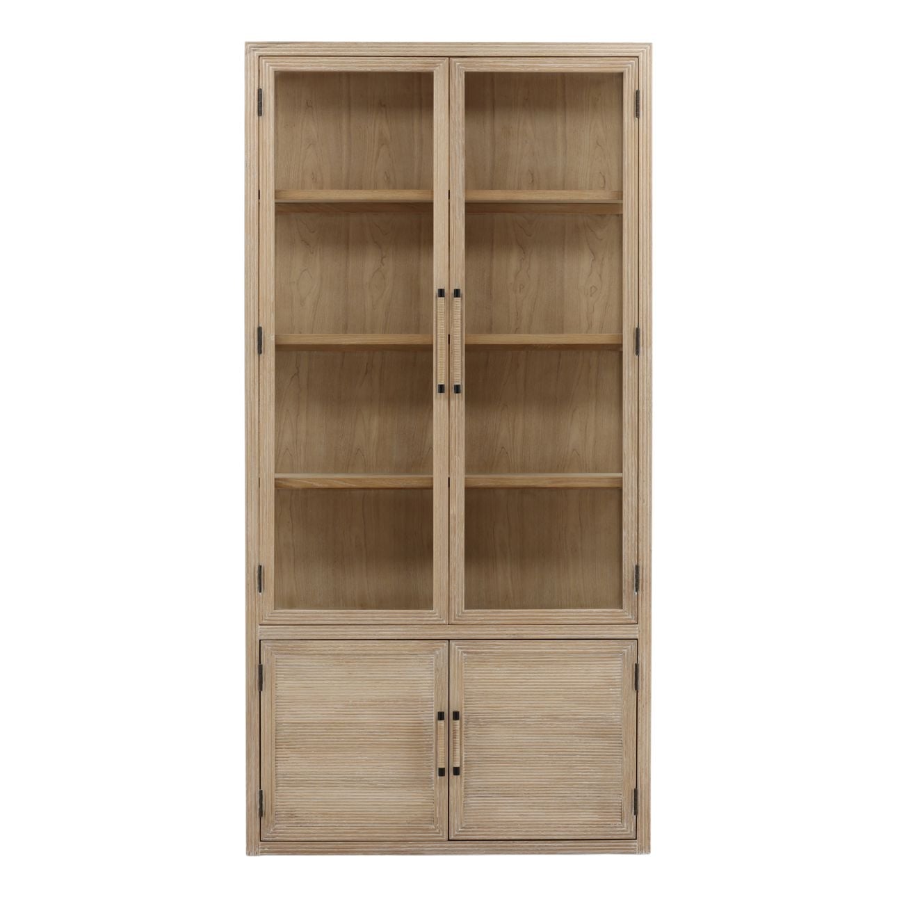 Light Natural Oak Wood and Tempered Glass Cabinet 39.5 in Wide
