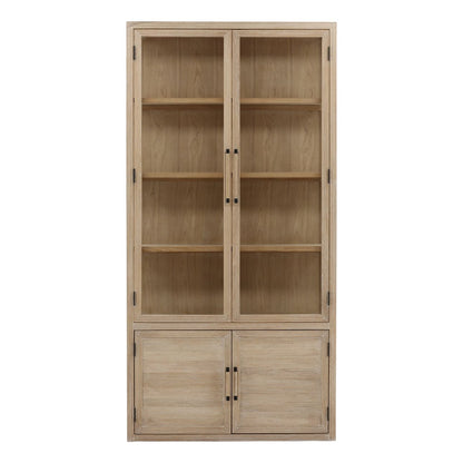 Light Natural Oak Wood and Tempered Glass Cabinet 39.5 in Wide