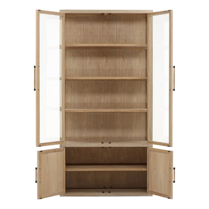 Light Natural Oak Wood and Tempered Glass Cabinet 39.5 in Wide
