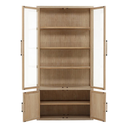 Light Natural Oak Wood and Tempered Glass Cabinet 39.5 in Wide